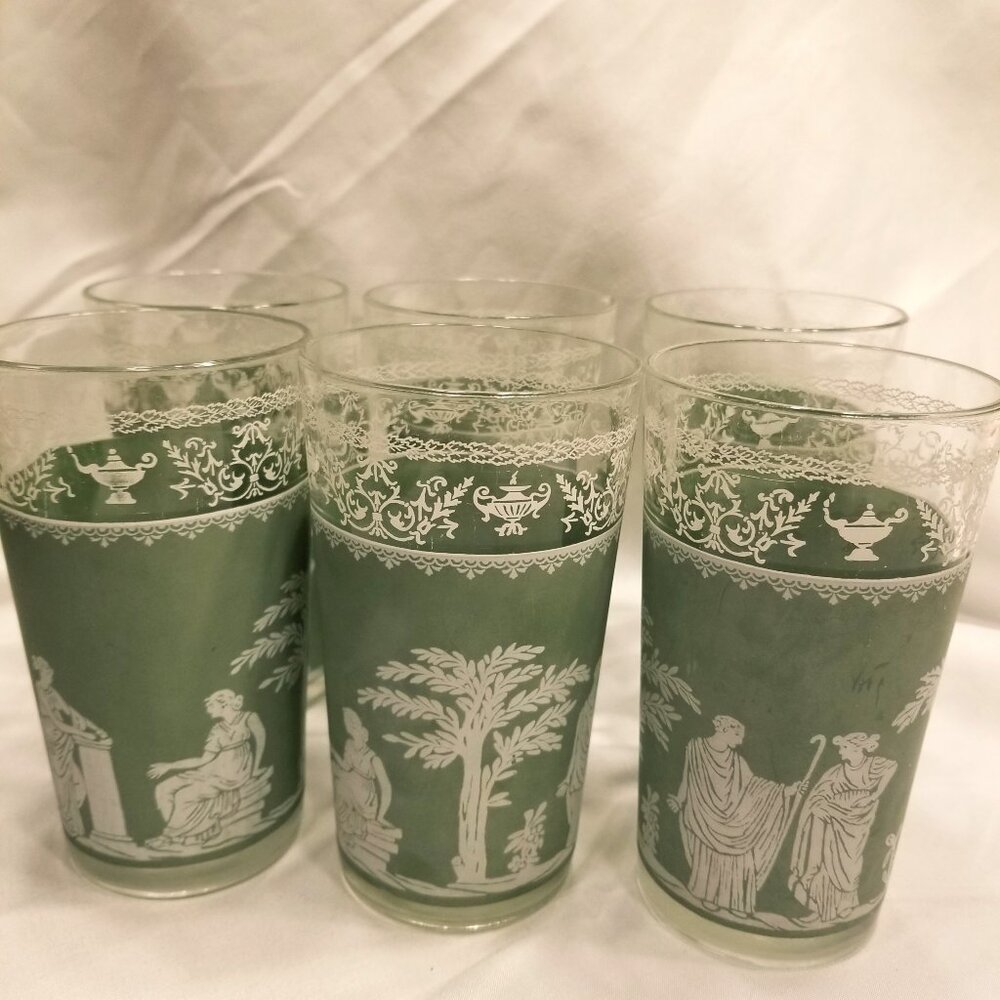 Wedgwood Jasperware Hellenic Jeanette Green Greek Drinking Glasses Set of 6